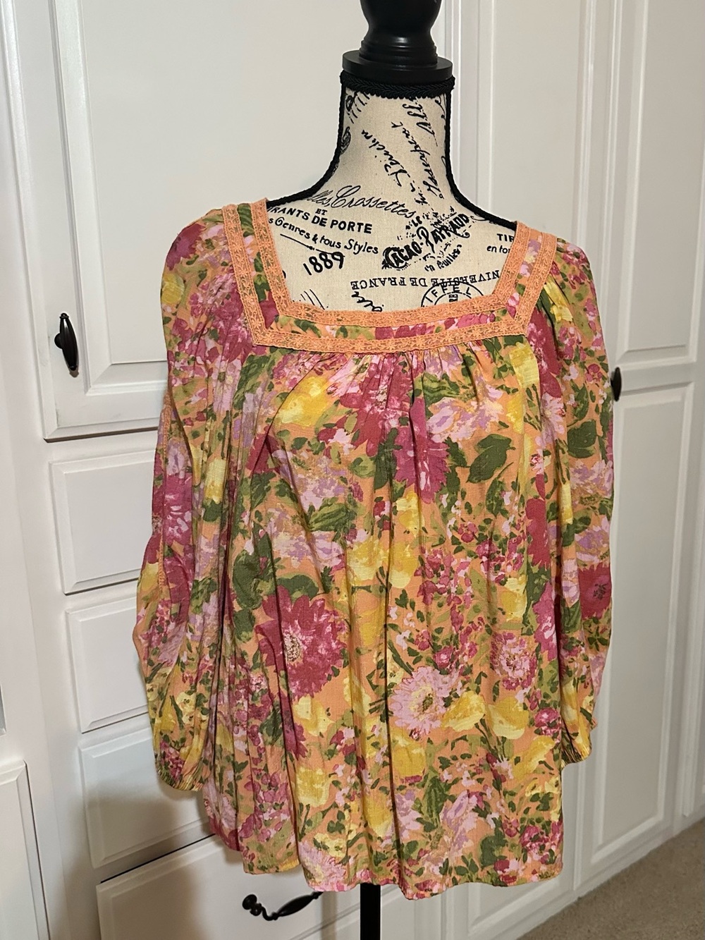 LC Lauren Conrad Pink & Yellow Floral Square-Neck Tunic